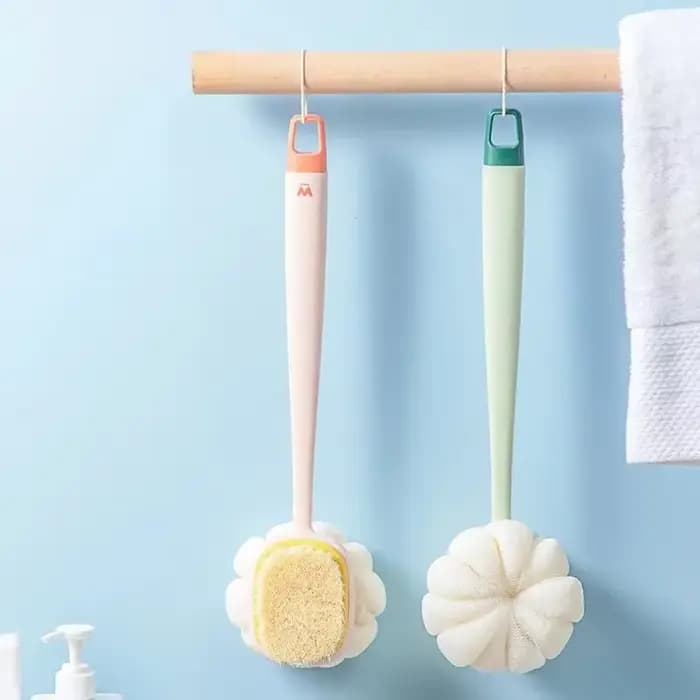 Brosse de douche exfoliante pour le dos avec long manche et éponge en maille douce pour femmes, pour le massage et l'exfoliation de la peau
