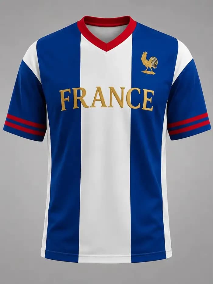 Maillot de football de l'équipe nationale de France 2026, imprimé coq gallic à deux étoiles, manches courtes raglan, t-shirt de sport pour homme, haut de supporter