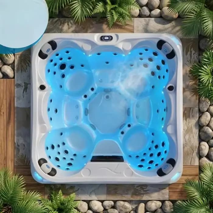 Bain à remous extérieur commercial pour 6 personnes, spa de massage, baignoire en acrylique, jacuzzi avec 87 jets et système de stérilisation à l'ozone