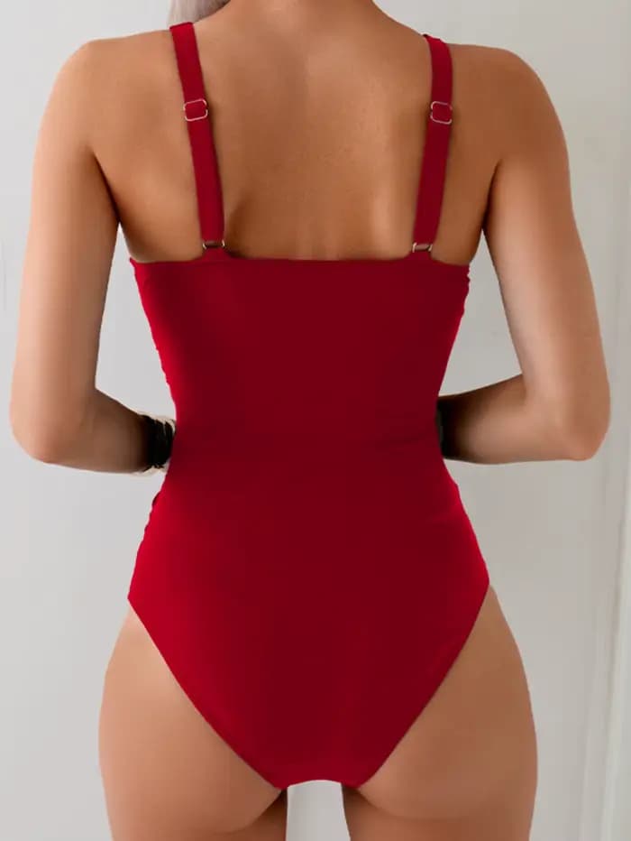 Maillot de bain une pièce pour femme, monokini plissé, sexy, dos nu, slim, col en v, bandage croisé, nouvelle collection 2025