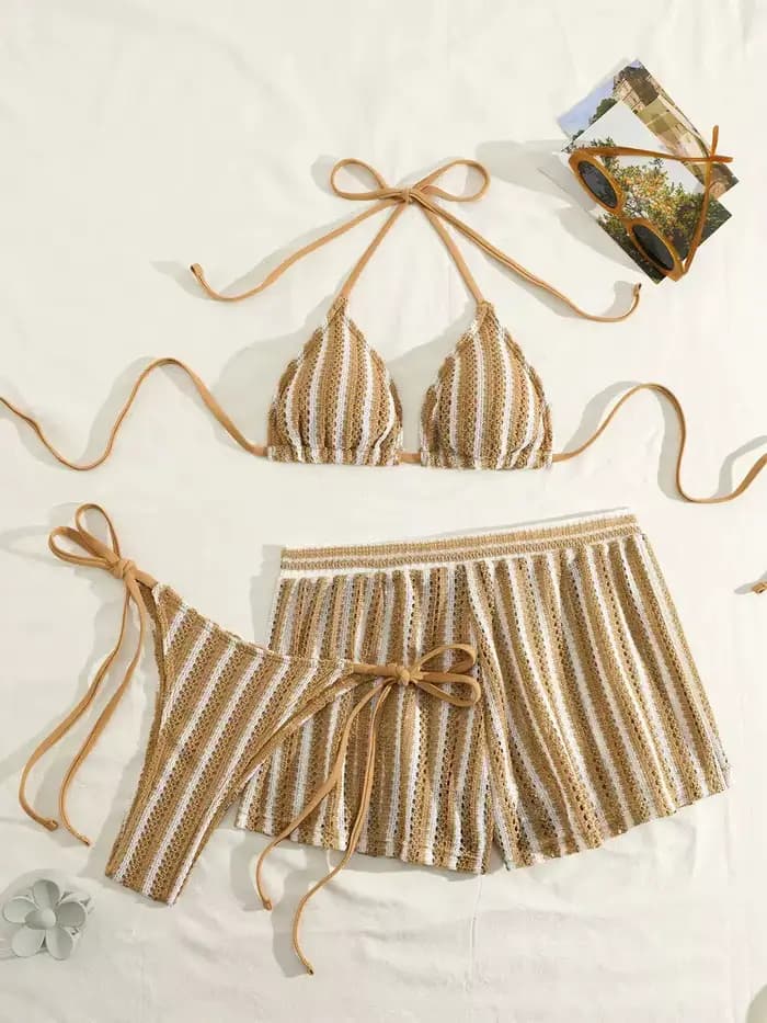 Maillot de bain trois pièces en maille pour femmes
