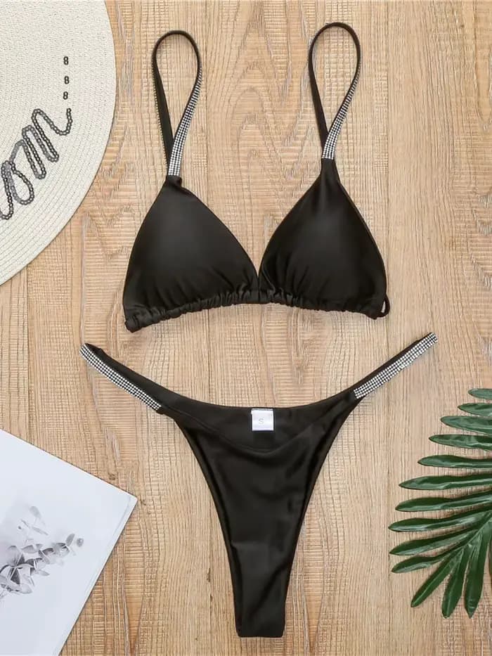 Diamant maillots de bain femmes 2025 Sexy rose Micro Bikini brésilien noir strass string