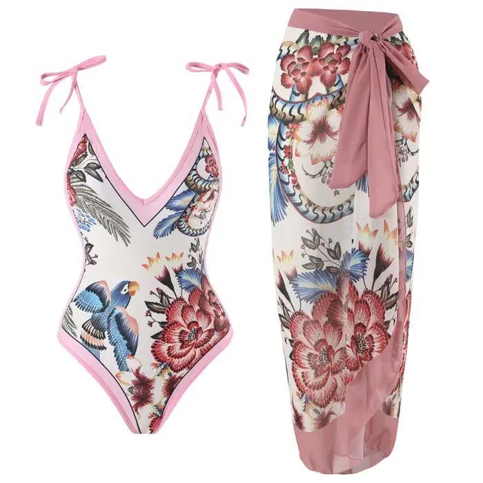 Maillot de bain une pièce avec jupe, sexy, imprimé oiseau et fleur, pour femmes, body, baigné, plage, piscine, 2024