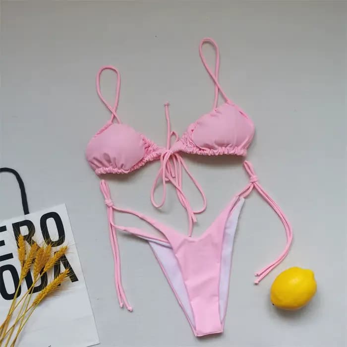 Sexy fronde Bikini Micro String extrême maillot de bain rose Bikinis ensemble