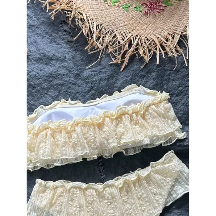 Ensemble bikini sans bretelles en dentelle à double couche Mibai pour femmes, maillot de bain deux pièces, maillot de bain décontracté pour les vacances d'été à la plage