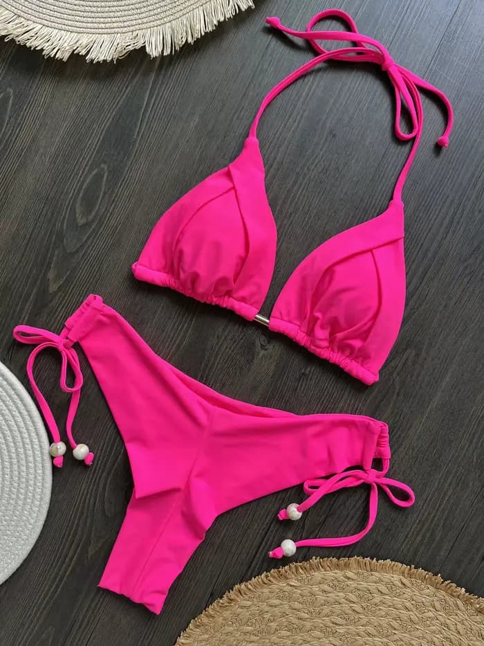 Été brésilien Bikini ensemble femmes Sexy haut bandeau string bas 2 pièces ensemble maillot de bain push-up à lacets maillot de bain maillots de bain