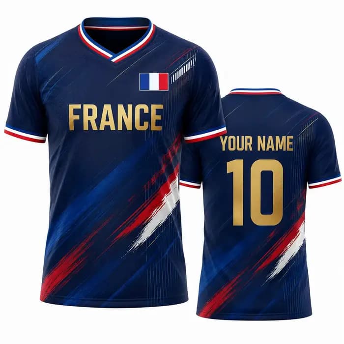 Maillot de football personnalisé France pour hommes et femmes avec nom et numéro – Maillot France 2026 pour les supporters le jour du match