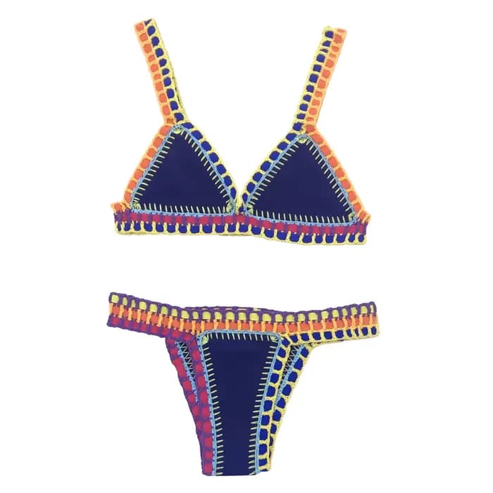 Maillot de bain rouge élastique, sexy, mignon, vert, trempé, rose, fait main, bleu marine, crochet, ensemble deux pièces, pour femmes, nouvelle collection