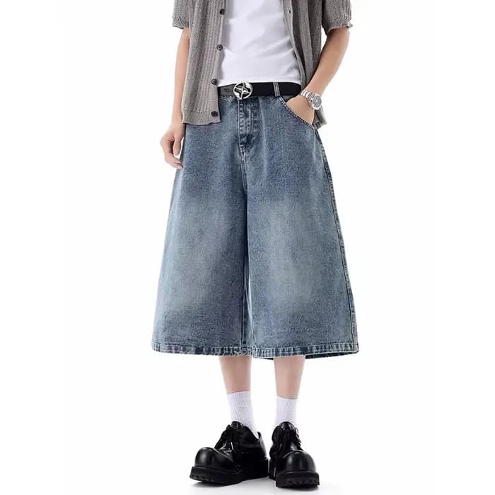 Shorts en jean bleu pour homme, style Y2K, esthétique Harajuku, broderie vintage, shorts de cowboy, vêtements trashy des années 2000