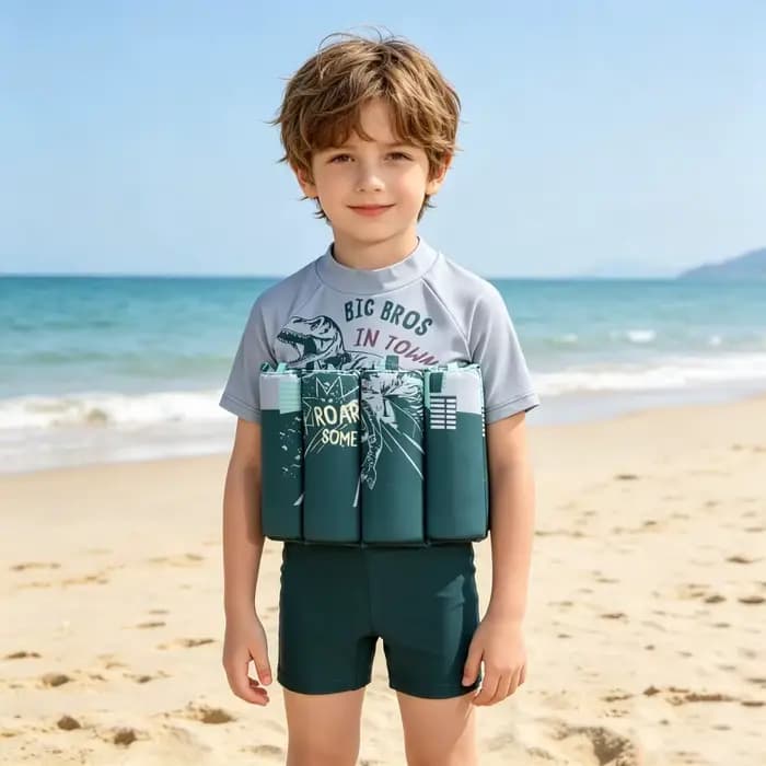 Maillot de bain flottant pour enfants, imprimé dinosaure, à manches courtes, pour garçons, vêtements de plage pour sports aquatiques pour tout-petits