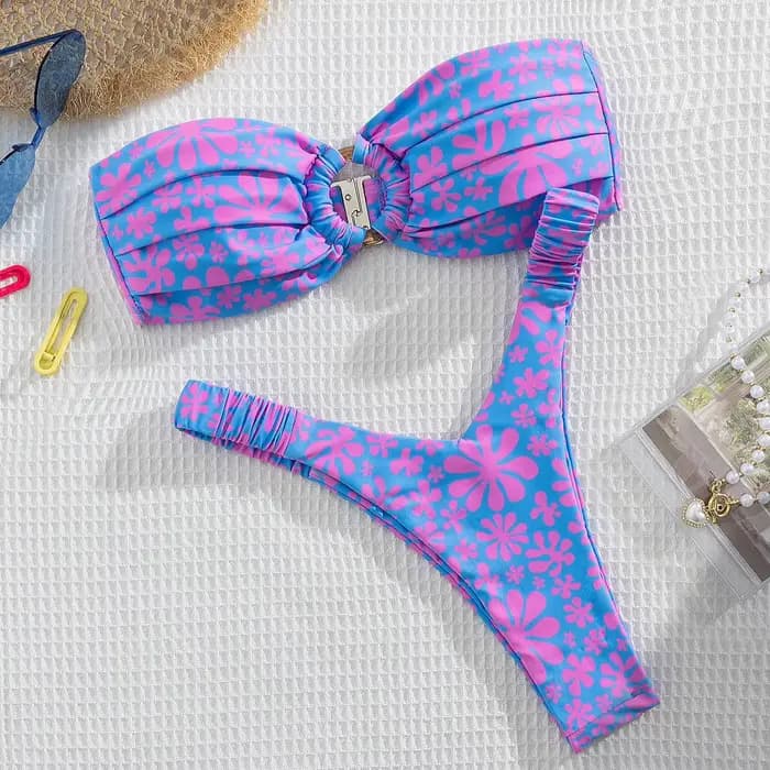 Ensemble Bikini plissé sans bretelles femmes maillot de bain