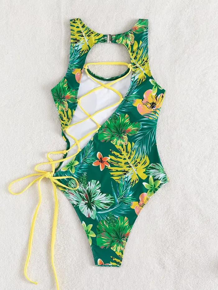 Maillot de bain une pièce 2026 imprimé avec lacets au dos