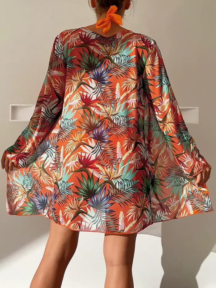 Maillot de bain femme 2026 : Bikini imprimé halter avec kimono