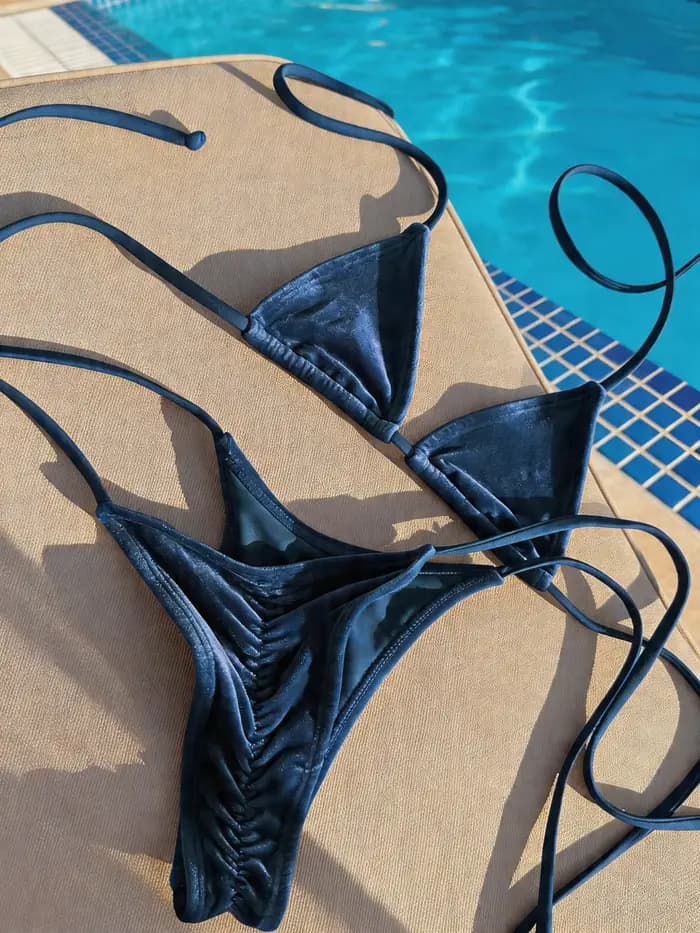 Maillot de bain rétro triangle à lacets pour femme