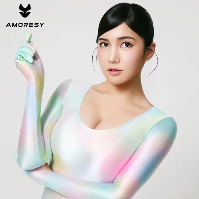 Combinaison intégrale colorée en spandex brillant effet huile avec gants, ajustée et moulante, pour fitness, yoga, cyclisme, jeux de rôle et cosplay