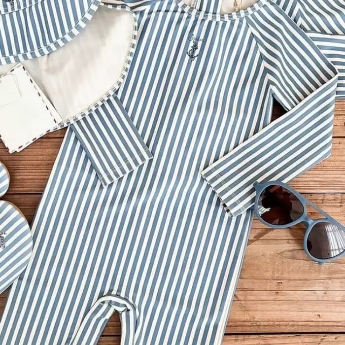 Maillots de bain enfants maillots de bain pour garçons maillots de bain pour bébé rayure bleue haute élasticité vitesse combinaison sèche vacances crème solaire garçon maillots de bain