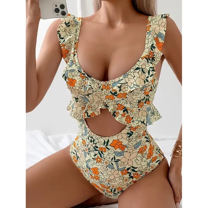 Maillot de bain une pièce Sexy, Monokini, élégant, bord à volants, col rond, séchage rapide, pour femmes, nouvelle collection 2025