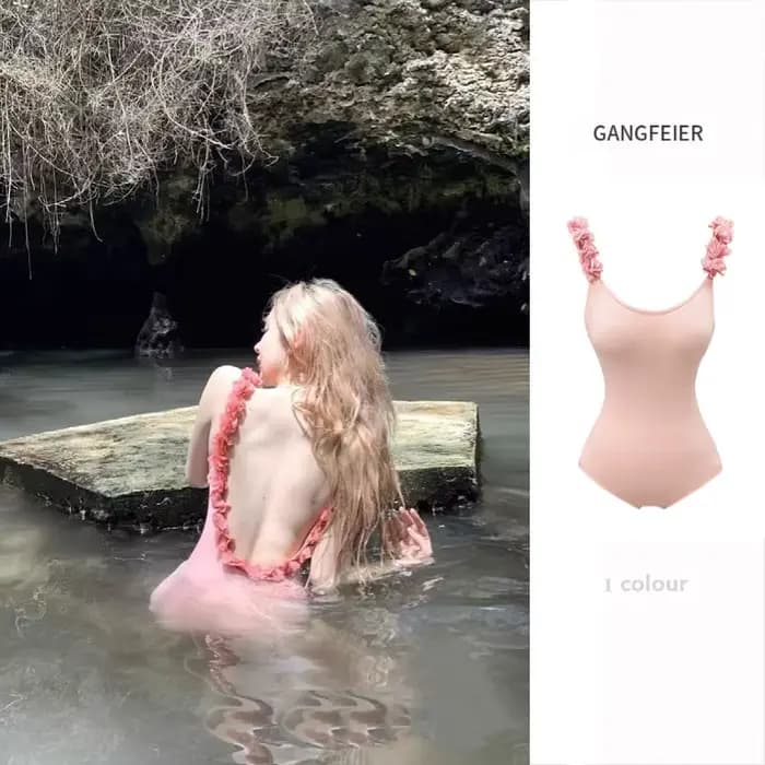 Maillot de bain une pièce à bretelles à fleurs tridimensionnelles pour femmes, corps mince, doux et épicé, pur désir de tremper dans le printemps chaud