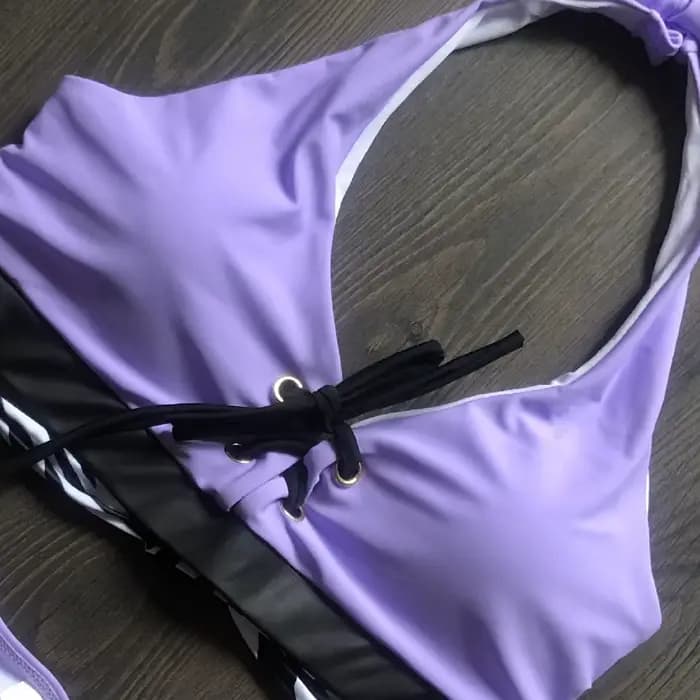 Sexy épissage zèbre licou Bikini brésilien femmes maillot de bain femme string maillots de bain deux pièces Bikini ensemble coupe haute maillot de bain bain