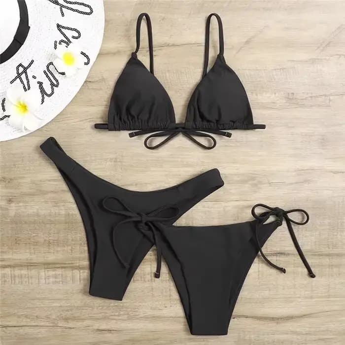 Ensemble bikini 3 pièces sexy pour femme – Maillot de bain triangle bandeau push up en bleu et violet