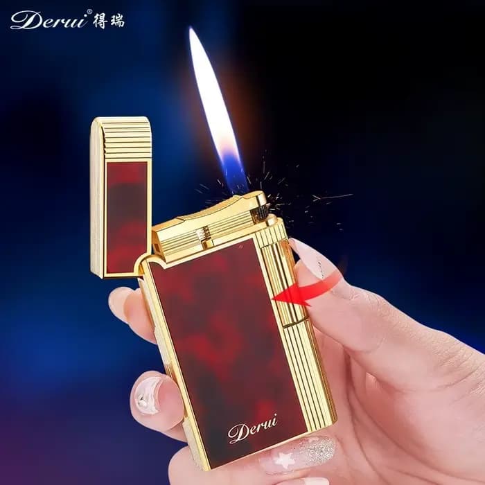 Briquet gonflable Derui à double face, sculpté et incrusté avec soin, briquet de luxe léger pour homme, cadeau haut de gamme