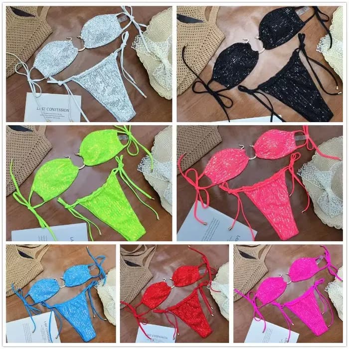 Ensemble de bikinis deux pièces brillants pour femmes