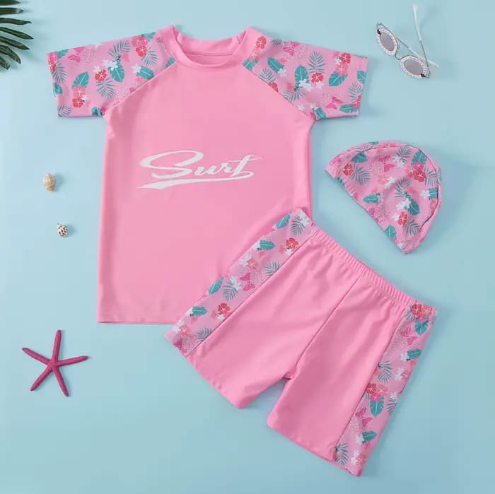 Été enfants maillot de bain garçons fendu à manches courtes dessin animé mignon séchage rapide