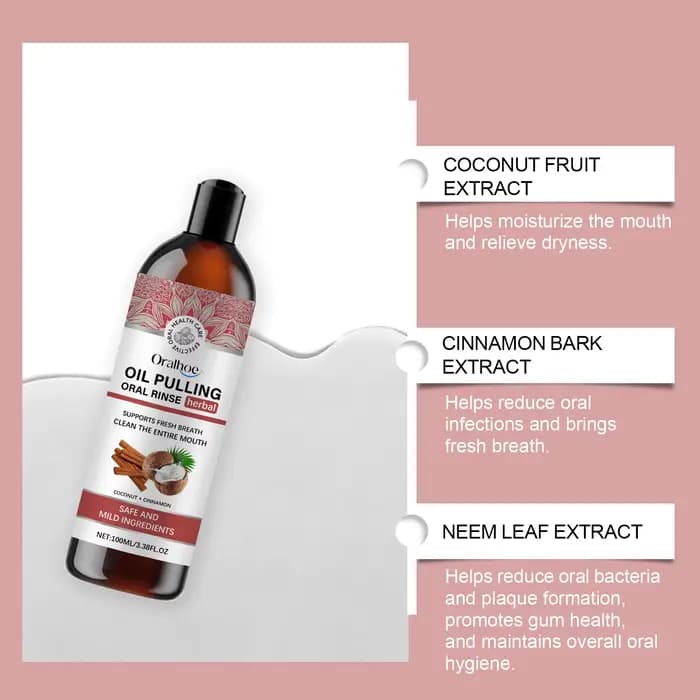 Huile de traction de noix de coco, rinçage buccal, sans alcool, à base de plantes, blanchiment des dents, frais, élimine les taches jaunes, odeur, soins buccaux