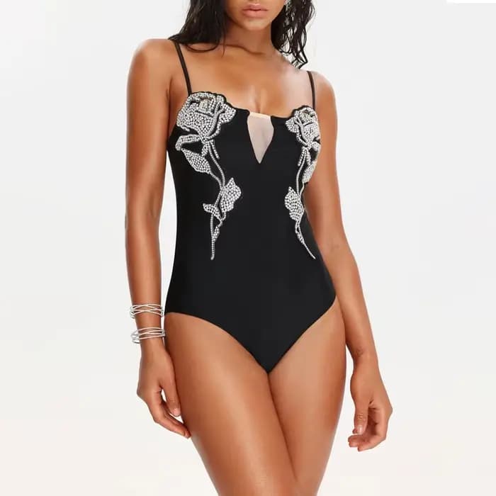 Maillot de bain une pièce sexy à motif floral et jupe, maillot de bain noir pour femme, tenue de plage, robe de plage, paréo