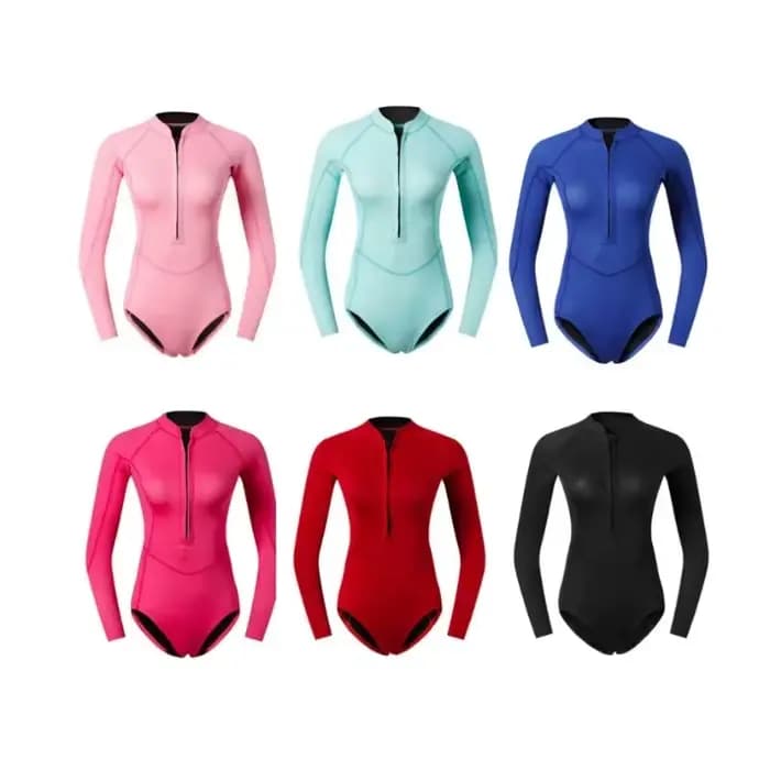Combinaison de plongée pour femme, 2 mm, néoprène, équipement de plongée, rose, manches longues, bikini, maillot de bain, surf, plongée avec tuba