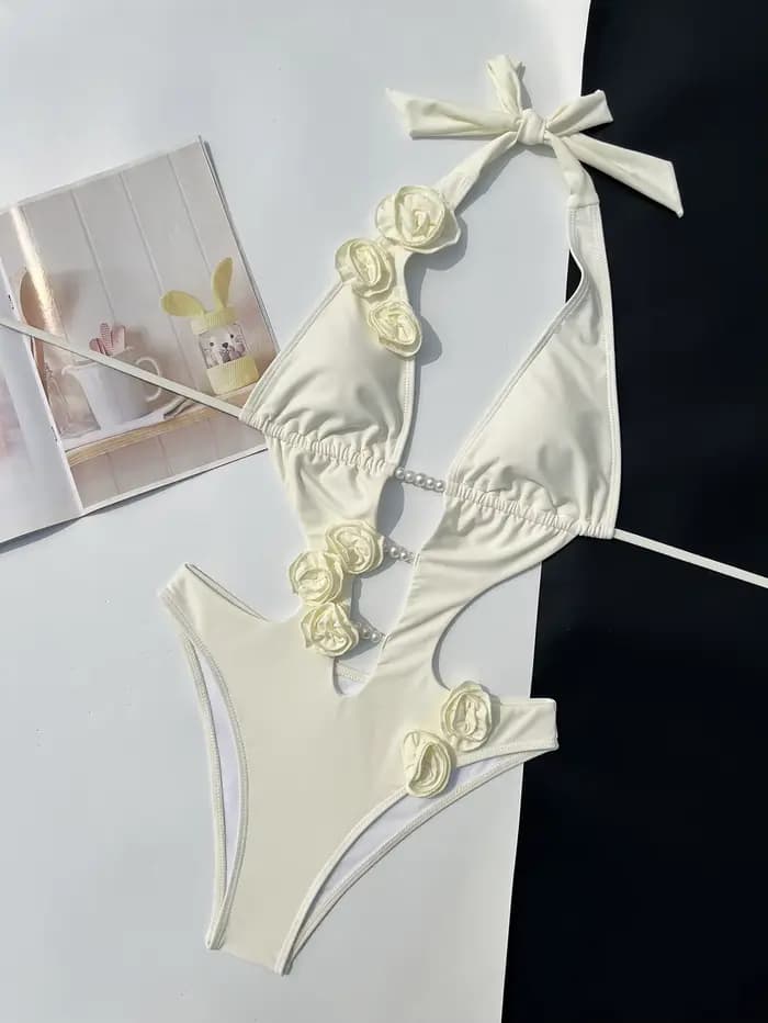 Melphieer maillot de bain 2025 nouveau femmes une pièce 3D fleur perle décoration maillots