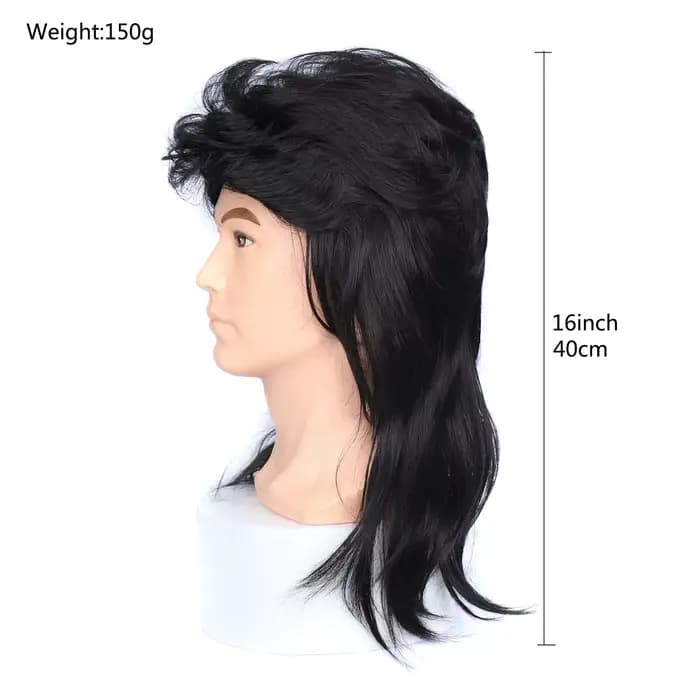 Perruque mulet pour hommes, postiche synthétique bouclée et permanente unisexe des années 80, postiche synthétique noire et brune pour cosplay, fête et usage quotidien