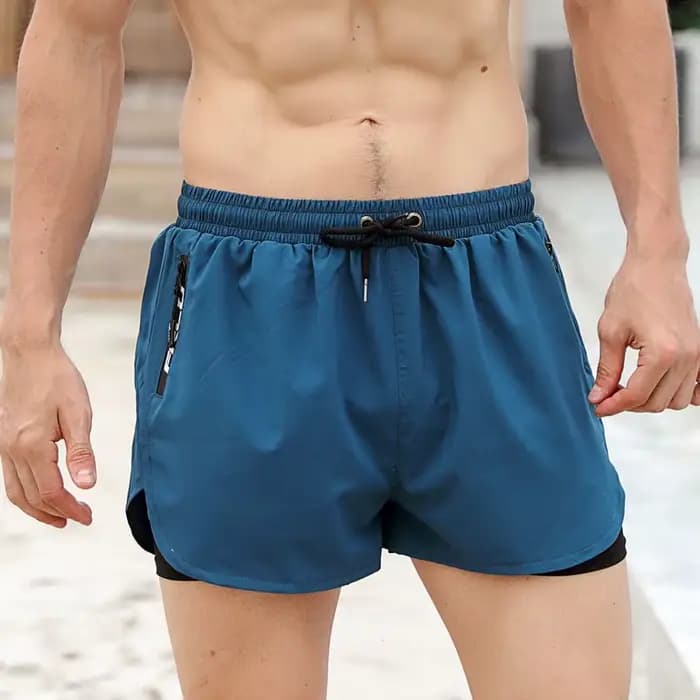 Short de bain extensible pour homme avec doublure de compression