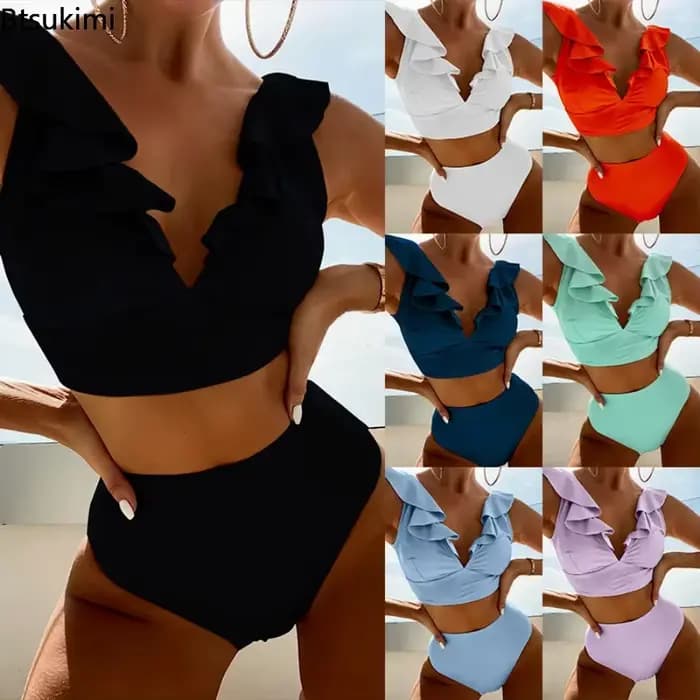 2026 femmes Sexy taille haute maillot de bain à volants Bikinis Push Up Bikinis ensemble été plage porter maillot de bain femme maillots de bain unis