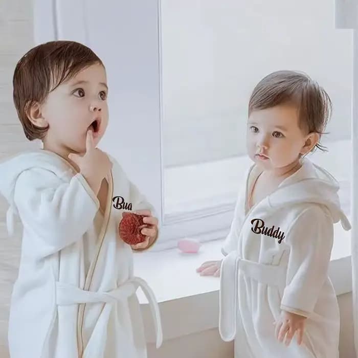 Peignoir de bain pour enfants brodé avec nom personnalisé | Ultra doux absorbant, toutes saisons pour 1 à 3 ans