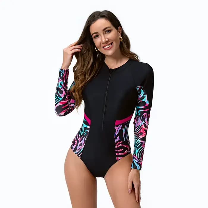 Maillot de bain une pièce à manches longues pour femmes, vêtements de surf à séchage rapide, maillot de bain solide, adulte, 3/4, 2024