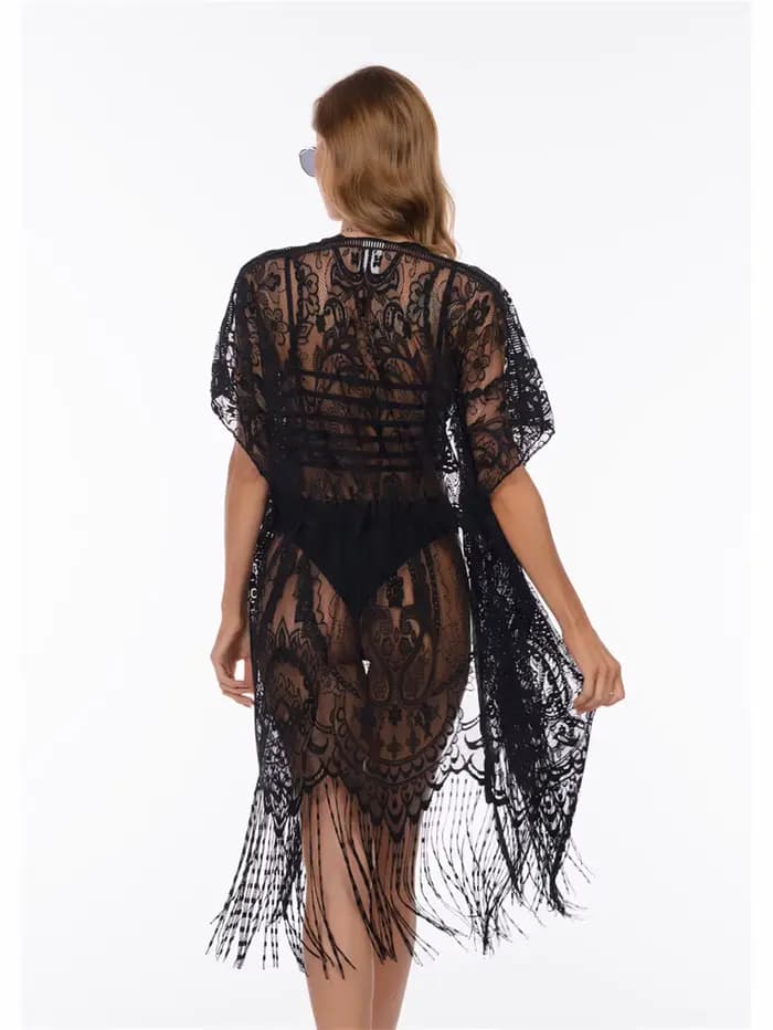Longue robe de plage en dentelle florale pour femmes