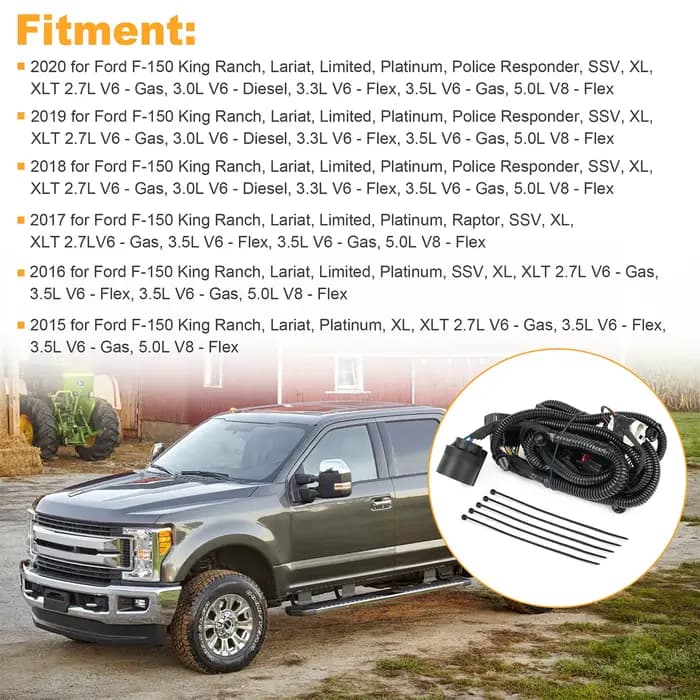 Faisceau de câbles de remorquage de remorque pour Ford F-150 2015 – 2020 avec aide au stationnement HL3Z-13A576-A