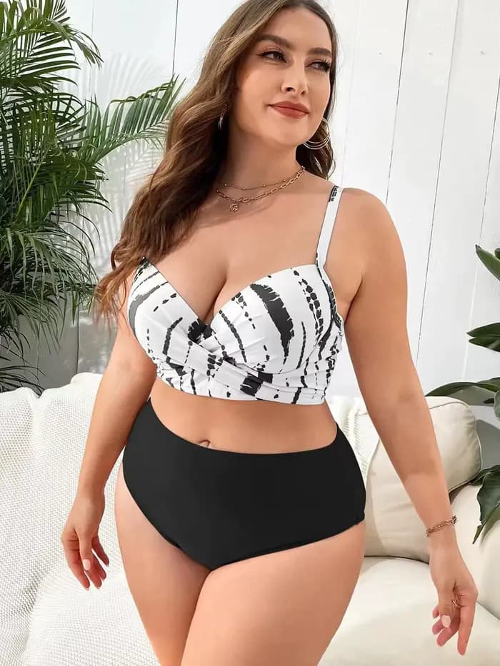 Jucleo-Maillot de bain deux pièces pour femmes, grande taille, sexy, imprimé, taille haute, tenue de plage, bikini, 5XL, nouvelle collection