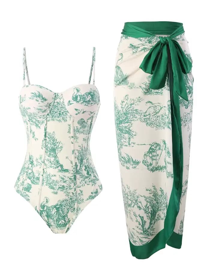 Strppy imprimé maillot de bain une pièce avec robe de plage 2025 femmes Sexy Push Up maillots