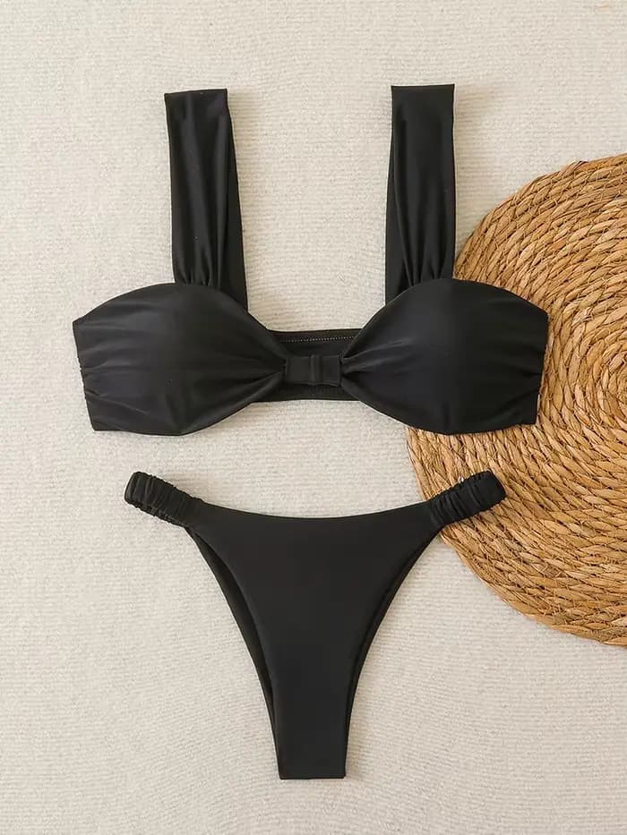 Maillot de bain femme Circyy, ensemble bikini halter décolleté, uni plissé, avec string sexy, nouvelle collection été 2026 pour les vacances