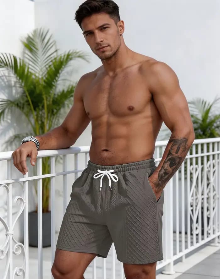 Shorts blancs texturés pour hommes avec cordon de serrage à la taille, respirants et à séchage rapide, pour le sport et les activités de plein air