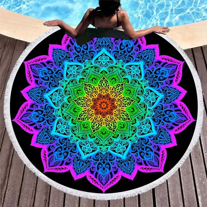 Serviettes de plage rondes à motifs mandala, 150cm, pour l'été, optique géométrique, pour le bain, la natation, le yoga, polymères