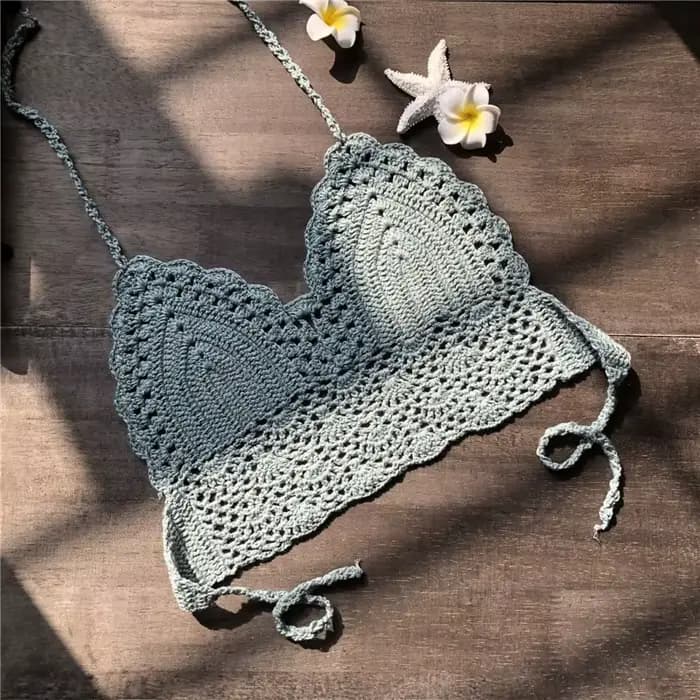 Maillot de bain crocheté pour femmes, haut Sexy en tricot fait à la main, haut court, camisole, soutien-gorge Push Up, réservoir de plage, col licou, Yoga, 2023