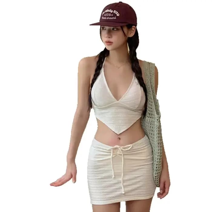 Ensemble de maillot de bain deux pièces amincissant blanc taille haute
