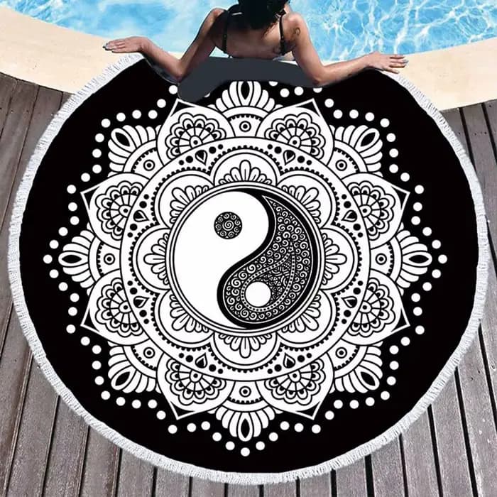 Lotus Mandala serviette de plage ronde microfibre absorbant l'eau mer