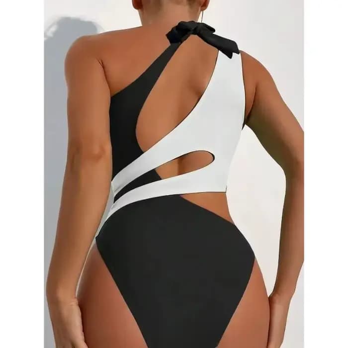 Maillot de bain sexy pour femme, une pièce, asymétrique à une épaule, coupe haute, design color block et découpes, pour l'été et les vacances à la plage