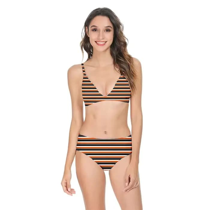 Femmes Sexy Bikini maillot de bain taille haute rayures imprimé décontracté hawaïen dos nu maillots de bain vêtements de sport