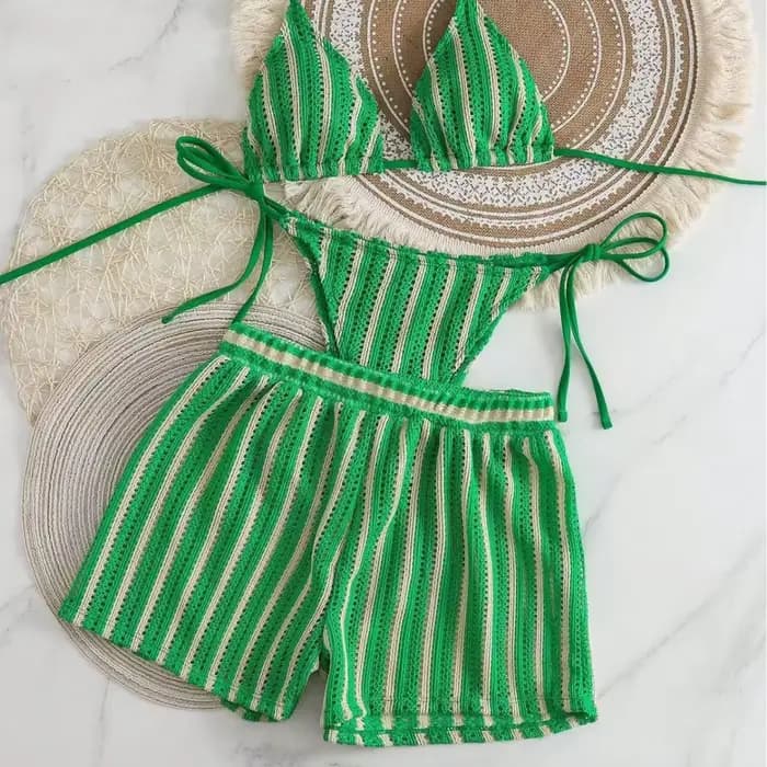 Maillot de bain trois pièces en maille pour femmes