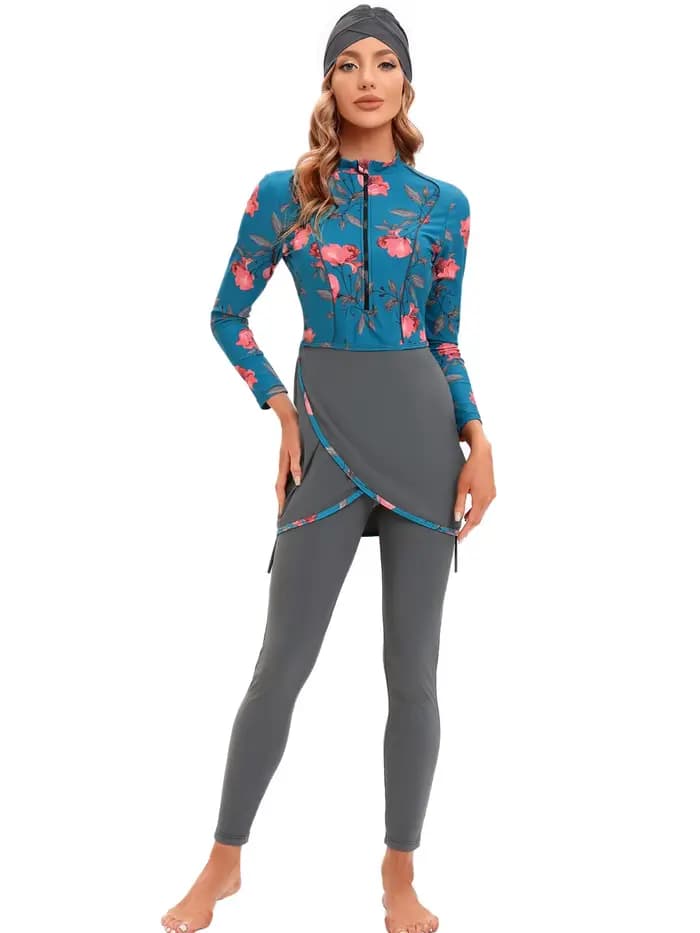 Maillot de bain musulman femmes modeste manches longues maillot de bain 3 pièces Burkinis islamique
